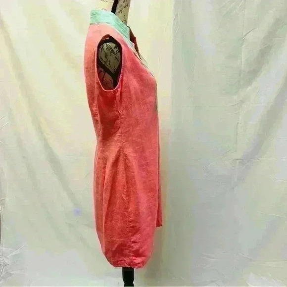 Sail to Sable Coral & Mint Green Sleeveless Linen Dress - Picture 5 of 7